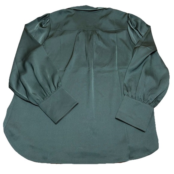Quince Washable Stretch Silk Split Neck Blouse Forest Green Women's L - Picture 6 of 10